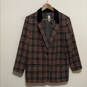 Sag Harbor Vintage Black and Red Wool Blend Plaid Blazer  Sz 12